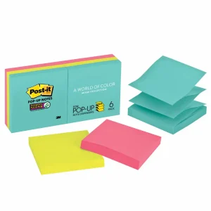 Notas Super Adhesivas Post-it, Pop Up, Colección Miami, 76 mm x 76 mm, 6 Blocs, 1 Bloc/90 Hojas, 540 Hojas