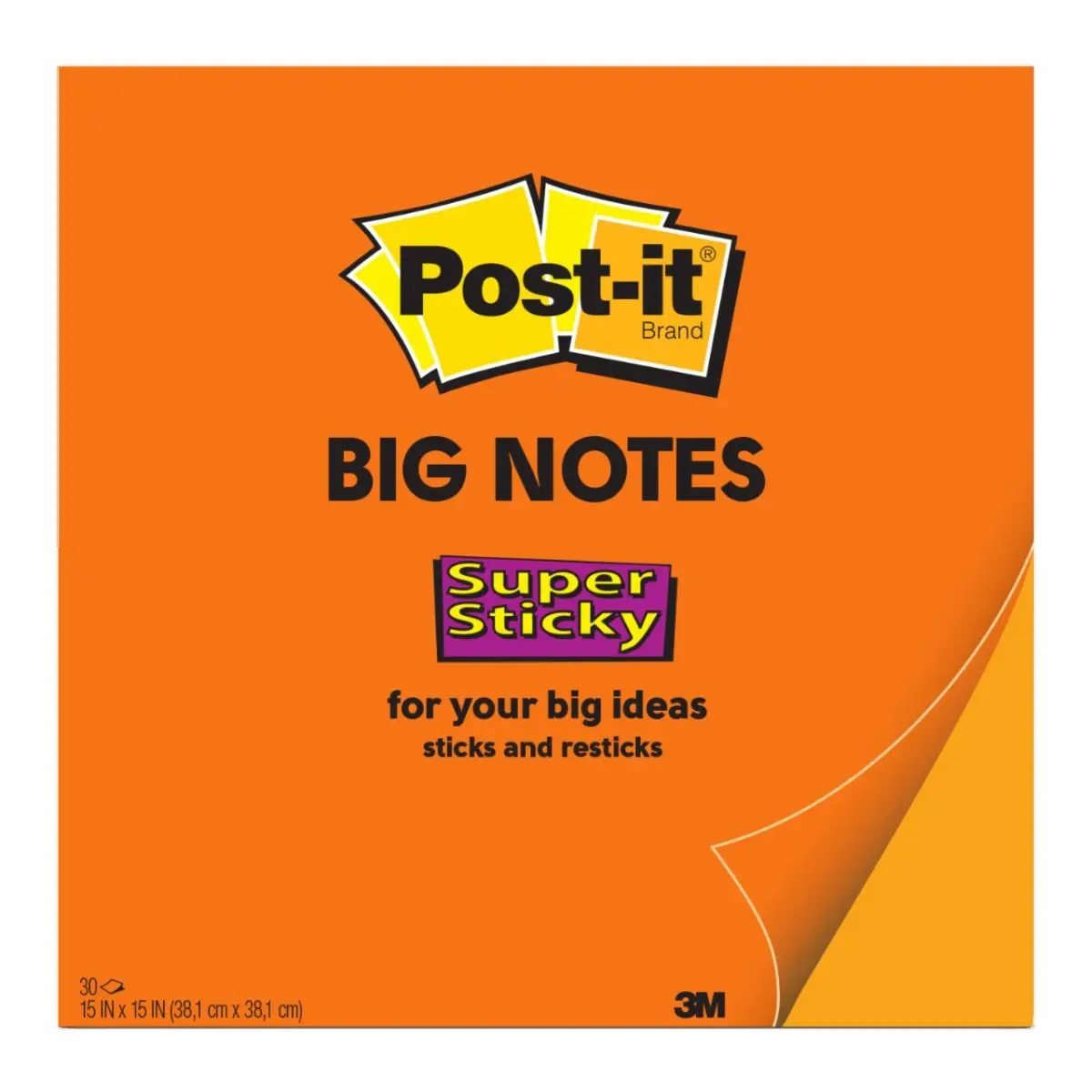 Notas Super Adhesivas Post-it, Big Notes, 38,1 cm x 38,1 cm, Naranja Neón