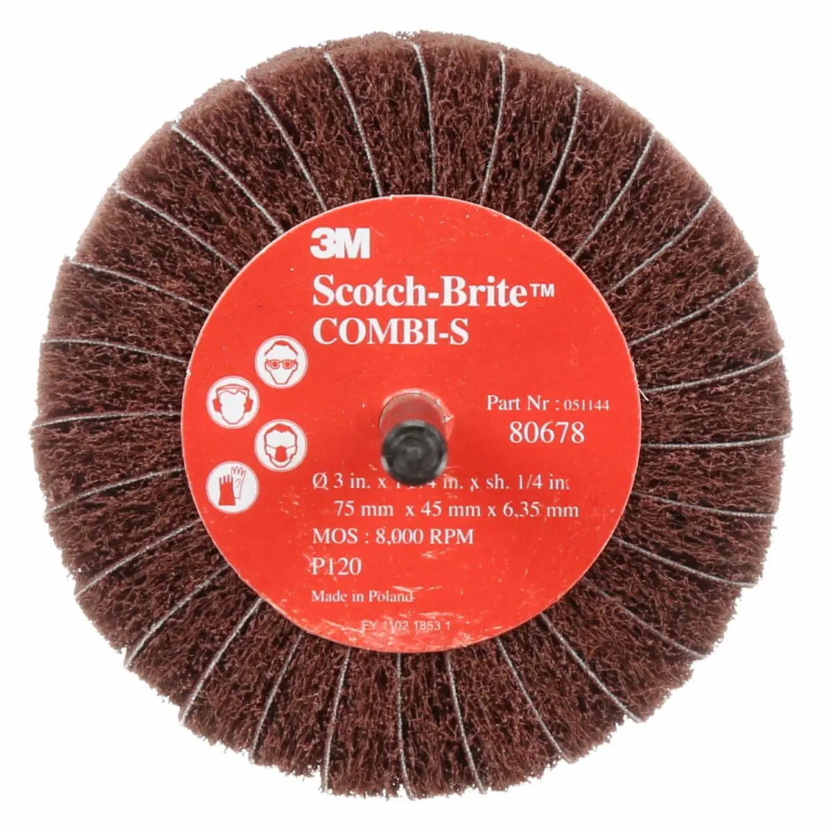 Rueda Combi-S Scotch-Brite, P120, 3'' x 1-3/4'' x 1/4'', 10 por caja