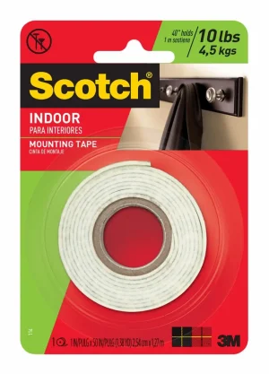 Scotch Cinta de Montaje para Interiores 114P, 1 in x 50 in (2.54 cm x 1.27 m), blanco,1 rollo