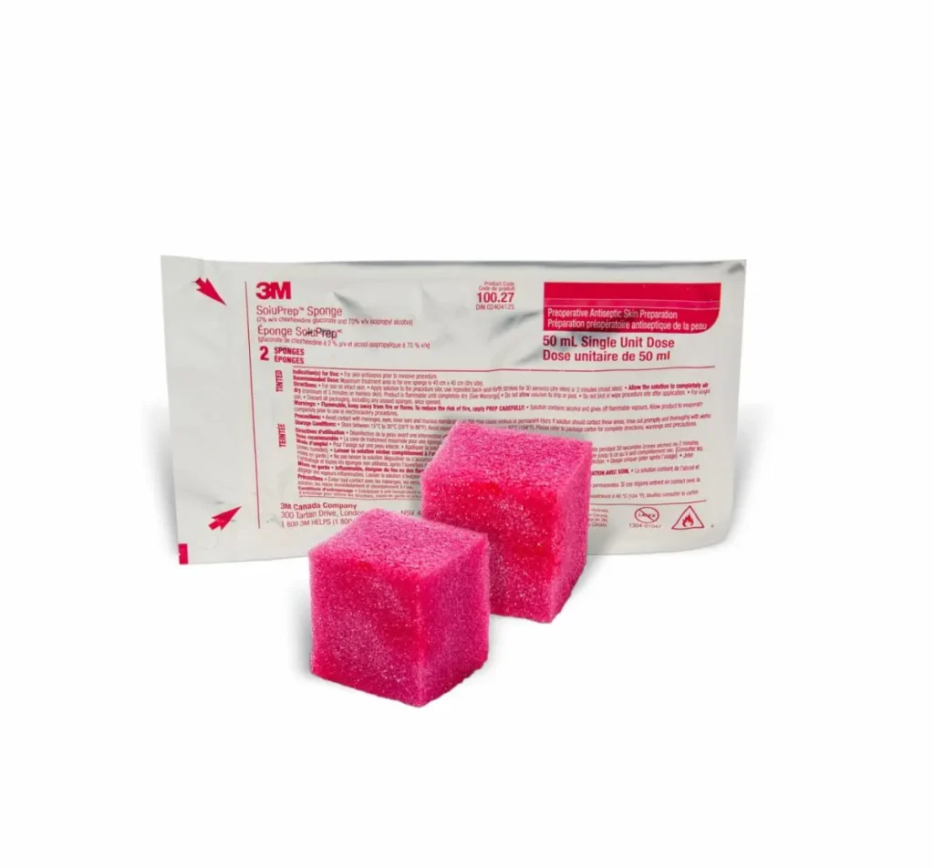 3M™ SoluPrep™ Esponja, 100.27,(2, 2% gluconato de clorhexidina, 70% Alcohol Isopropilico), Tintado, 2 unid
