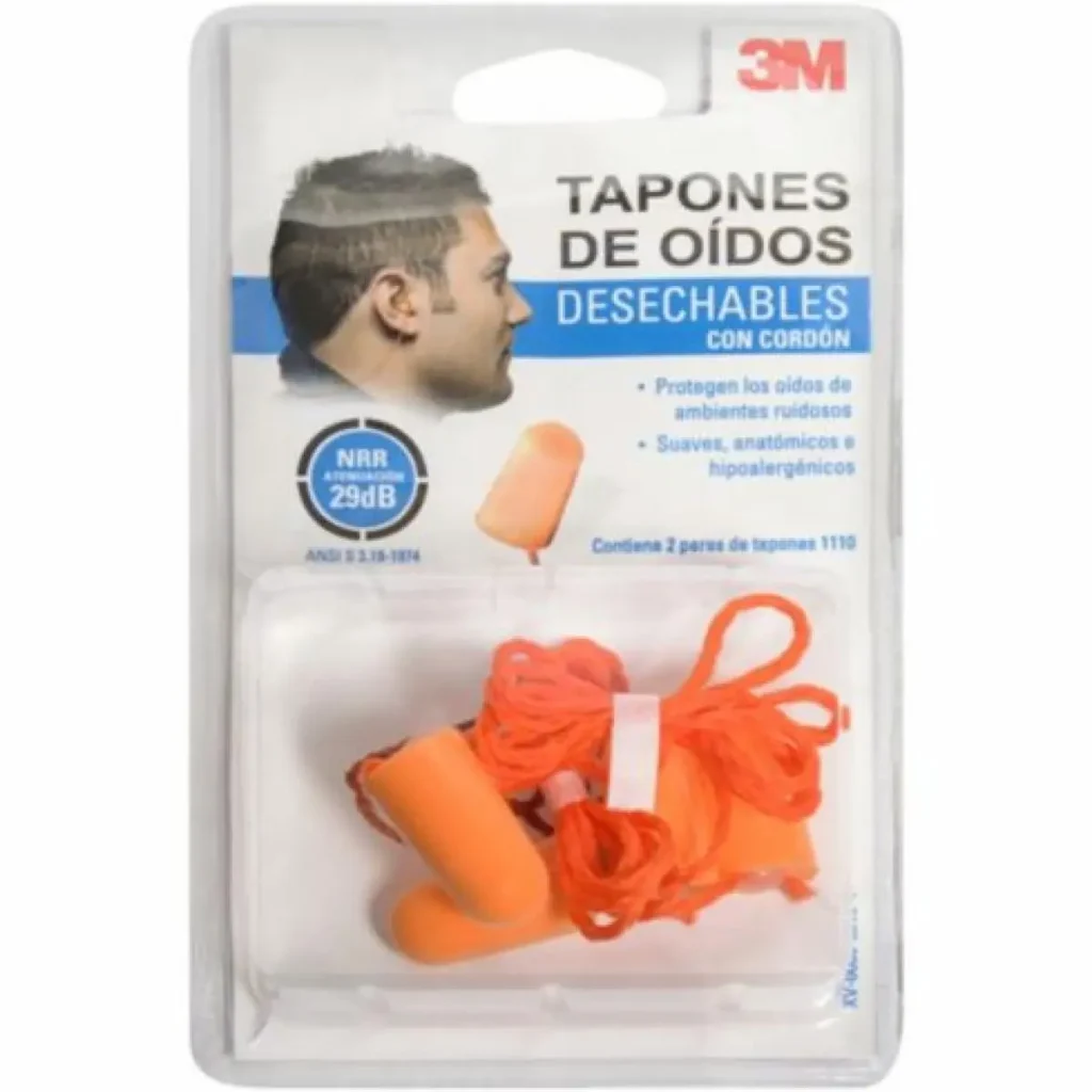 Tapón Auditivo Desechable 3M™, 1110 , Con cordón, 29dB, 24 pares