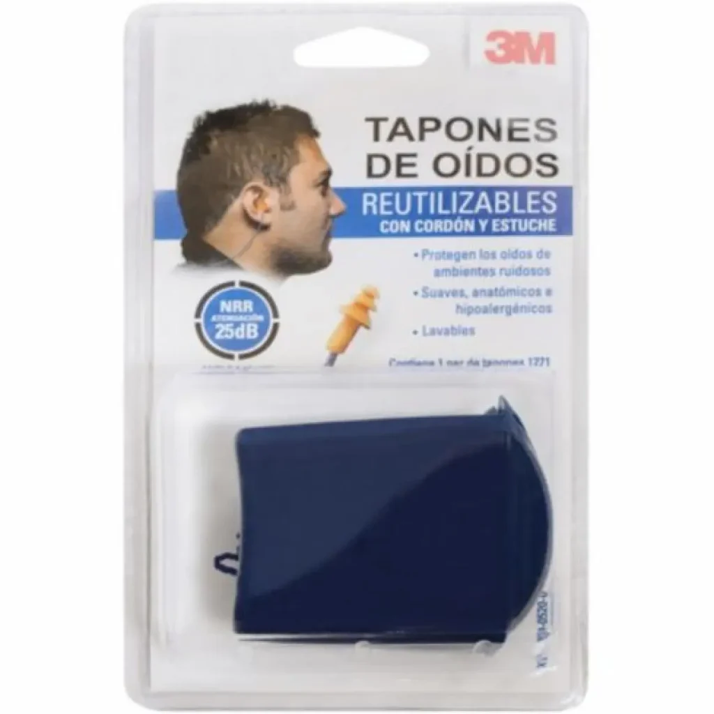 Tapón Auditivo Reutilizable 3M™ 1271 , Con cordón y estuche, 25dB, 12 pares