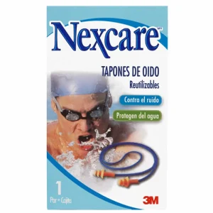 Tapones de Oído Nexcare para Agua, Reutilizables, con Cordón, 1 Par