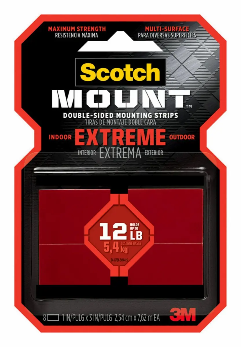 Tiras de Montaje Doble Faz Scotch-Mount Extremas, 2.54 cm x 7.62 cm, 8 Tiras