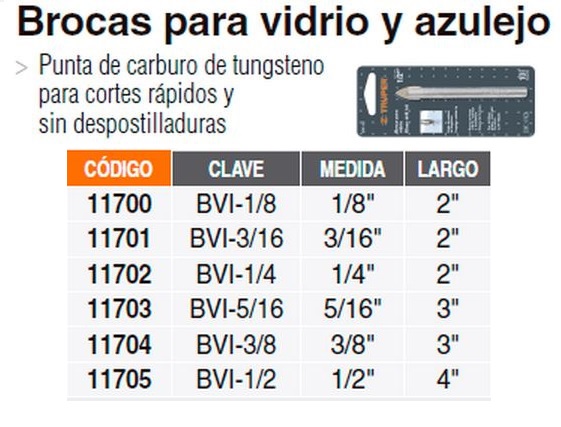 BROCA PARA VIDRIO 3/16