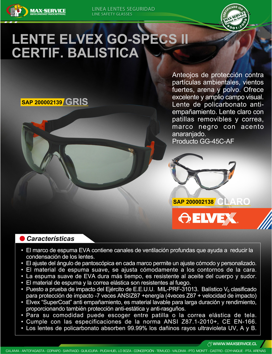 Ficha LENTE ELVEX GO-SPECS II