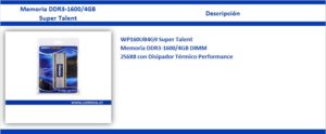 Memoria DDR3-1600/4GB Super Talent