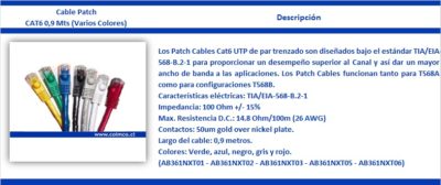 Cable Patch CAT6 0,9 Mts